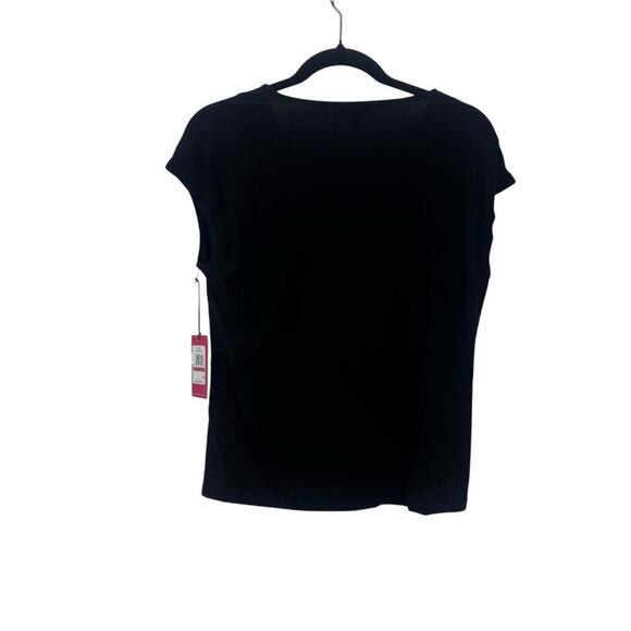 Vince Camuto V-Neck Short Sleeve Blouse Top Solid Rich Black Size XS NWT - Picture 6 of 12
